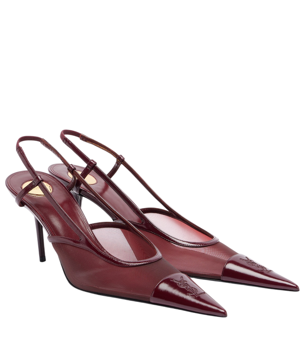 Zapatos destalonados Saint Laurent Renée de malla con ribete de piel