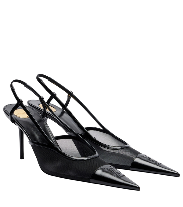 Saint Laurent Renée sapatos de salto com tira no calcanhar em malha e couro