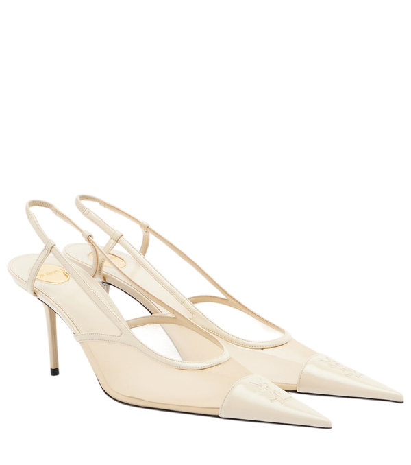 Saint Laurent Renée mesh and leather slingback pumps