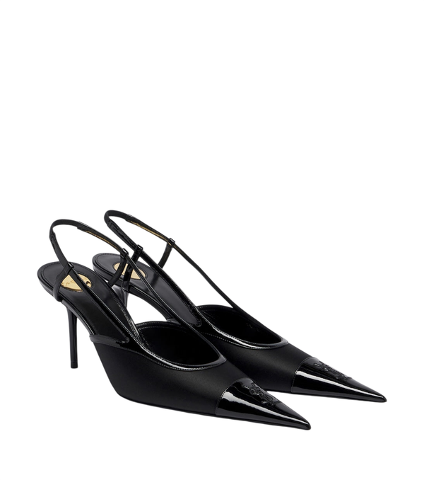 Saint Laurent Renée satin and leather slingback pumps