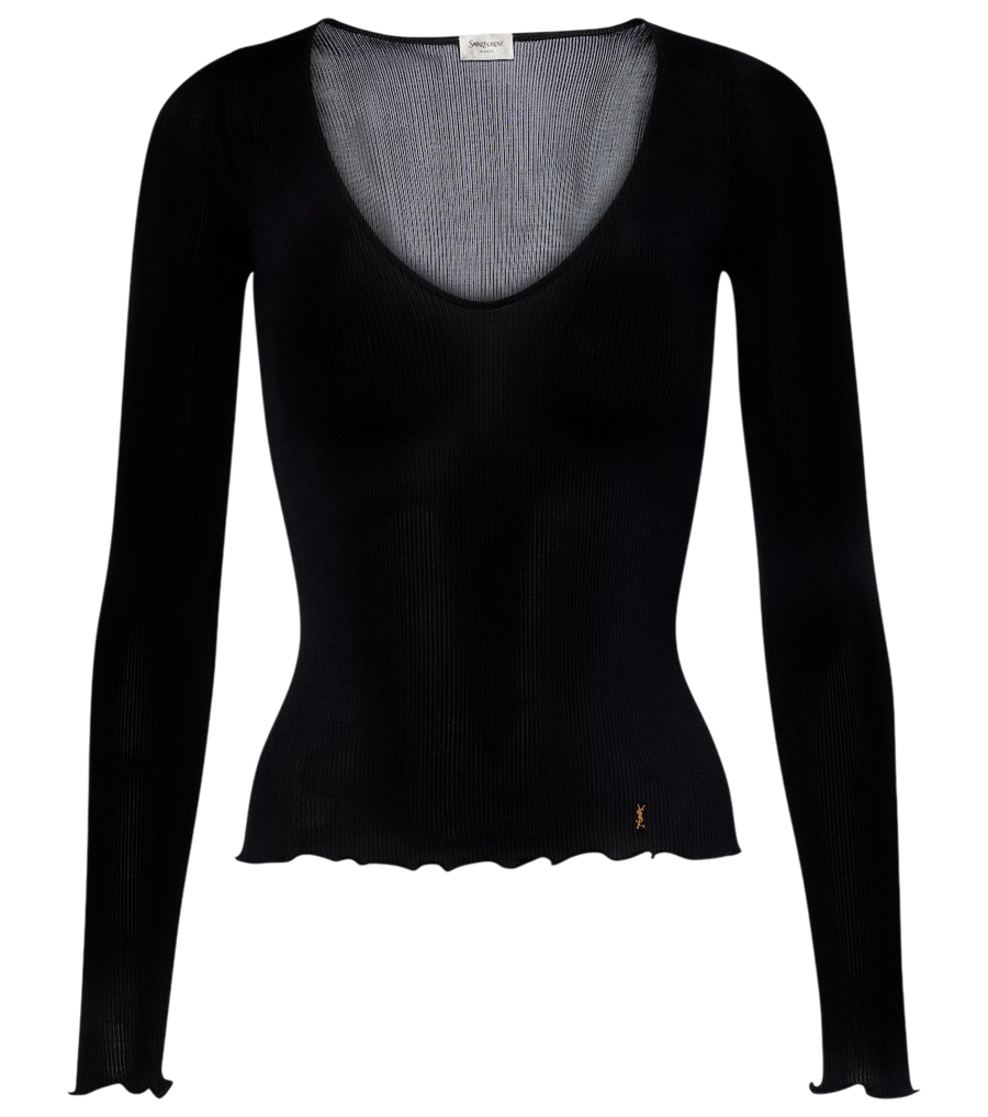 Saint Laurent Ribbed-knit silk top