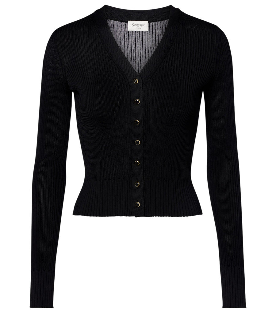 Saint Laurent Ribbed-knit wool, cashmere, silk cardigan