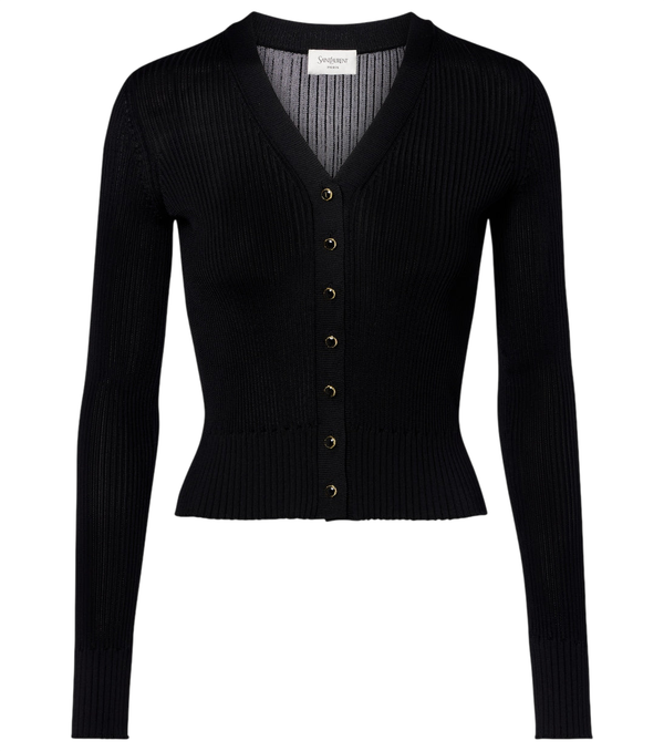 Saint Laurent Ribbed-knit wool, cashmere, silk cardigan