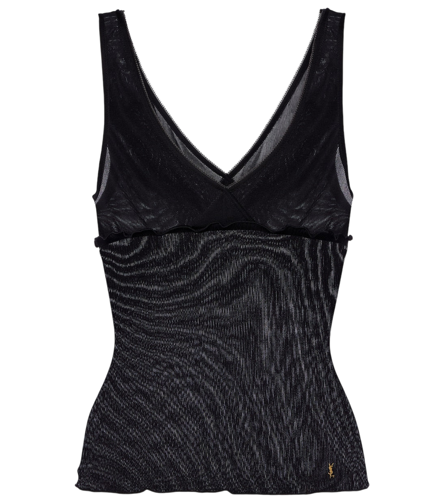 Top de satén de seda con bordes festoneados de Saint Laurent