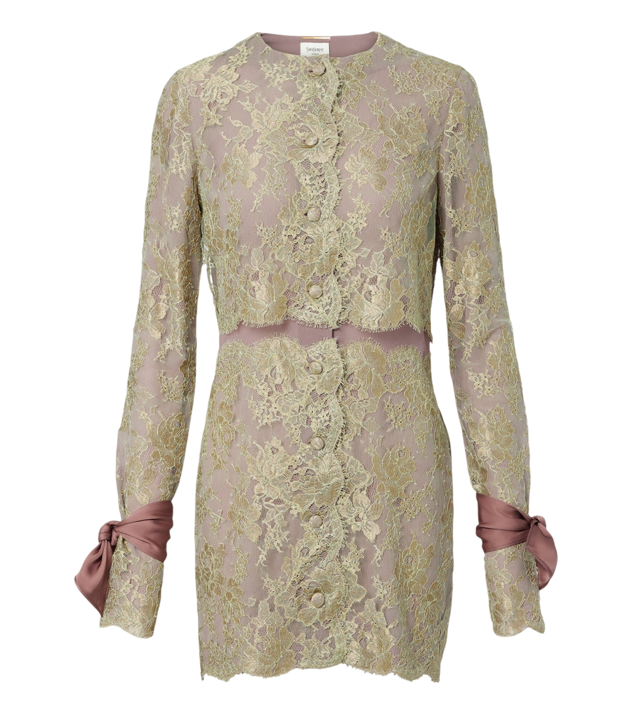 Saint Laurent Silk-trimmed lace minidress