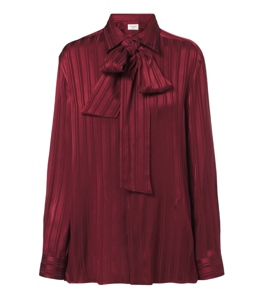 Saint Laurent Striped tie-neck silk jacquard blouse