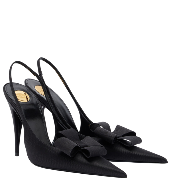 Saint Laurent Décolleté slingback in raso con dettaglio a fiocco da tè