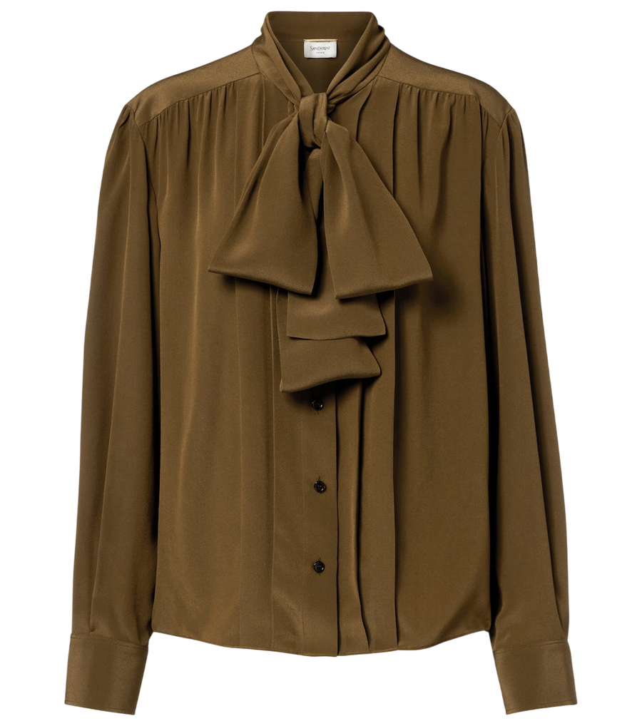 Blusa de crepé de china de seda con lazada al cuello de Saint Laurent