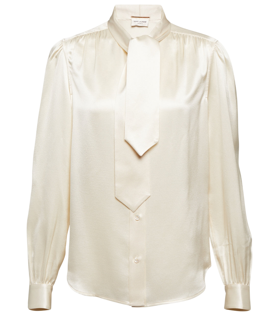 Blusa de satén de seda con lazada al cuello de Saint Laurent