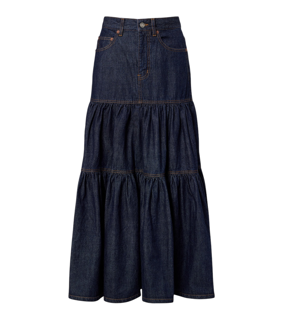 Jupe longue étagée en jean Saint Laurent