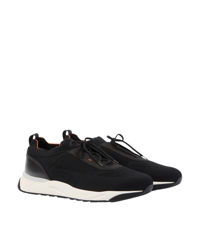 Santoni Leather-trimmed knitted sneakers [white-bg-processed] 1786494066297