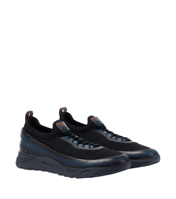 Santoni Leather-trimmed knitted sneakers