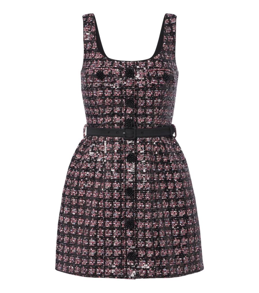 Self-Portrait Belted embellished tweed minidress