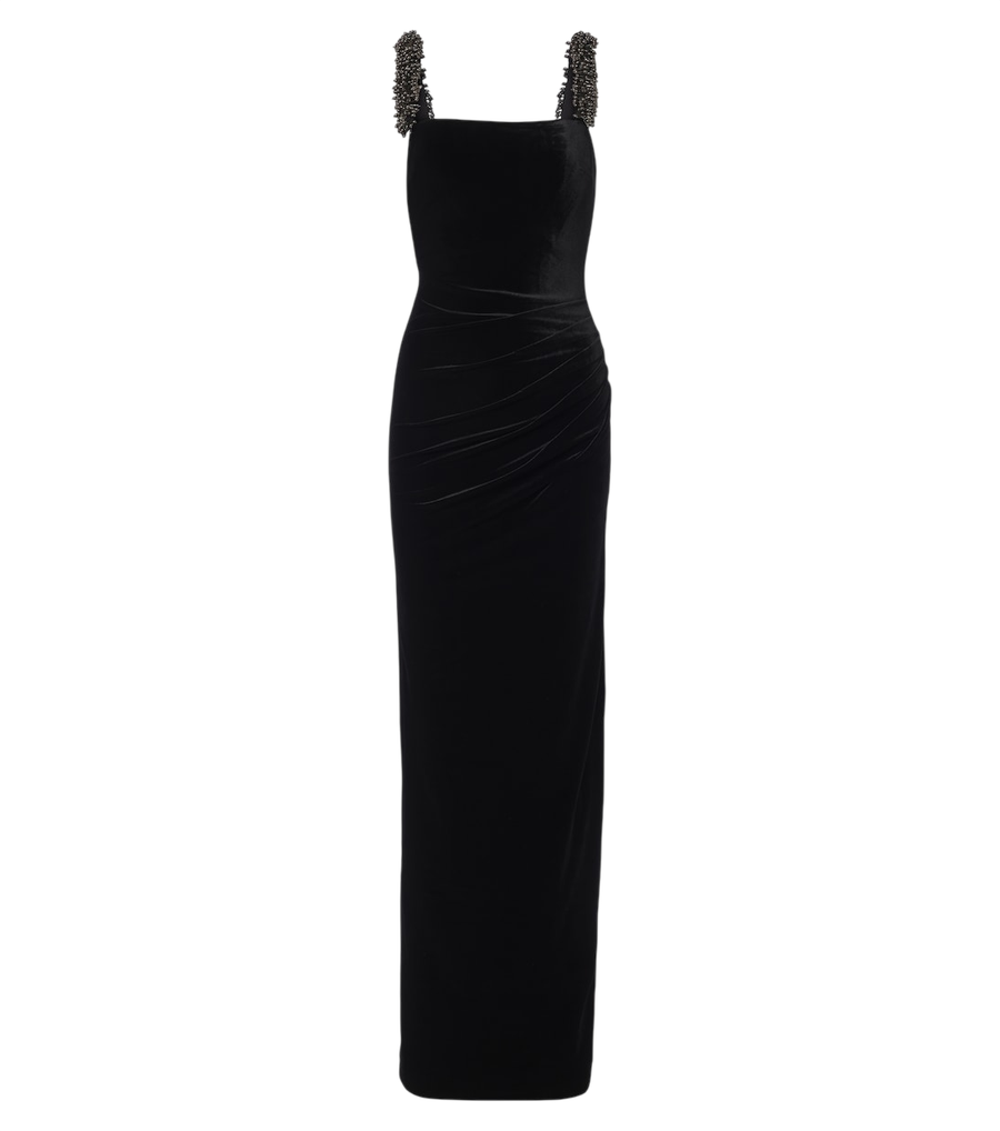 Self-Portrait Draped embellished velvet gown