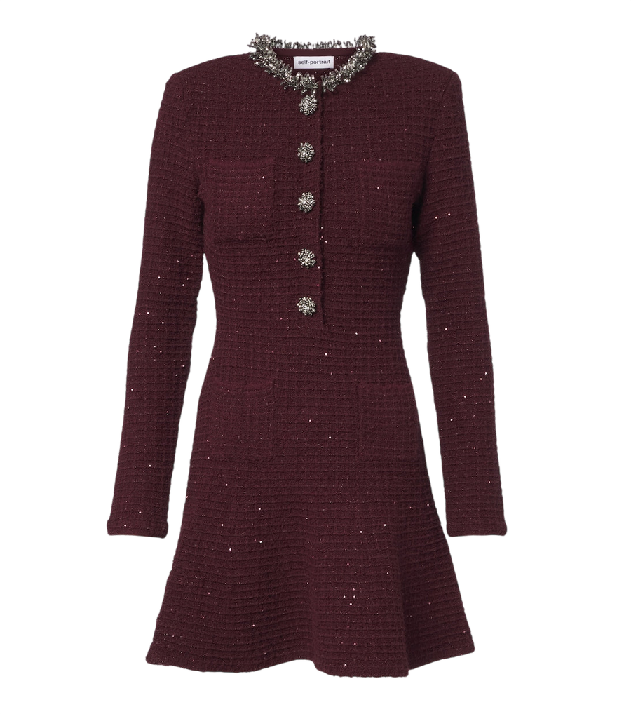 Self-Portrait Embellished waffle-knit minidress