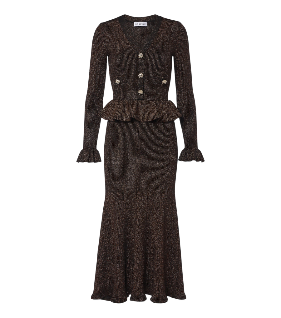 Vestido midi de punto con Lurex® y volantes Self-Portrait