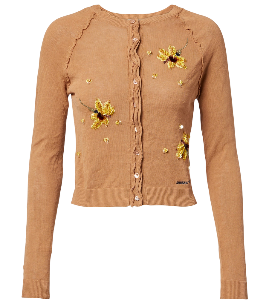 Shushu/Tong Beaded floral cotton-blend cardigan