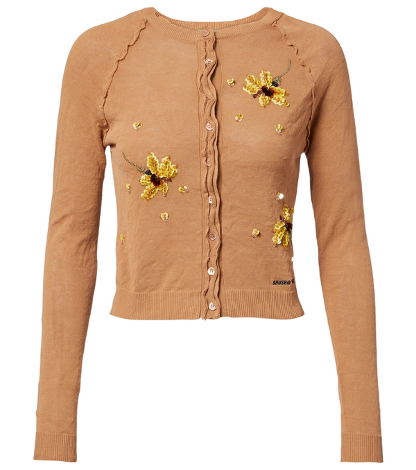 Shushu/Tong Beaded floral cotton-blend cardigan