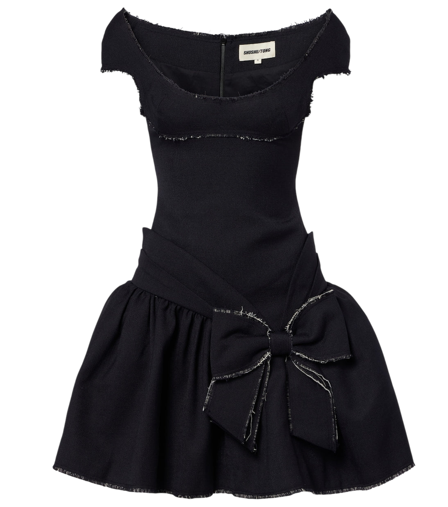 Shushu/Tong Bow-detail distressed tweed minidress