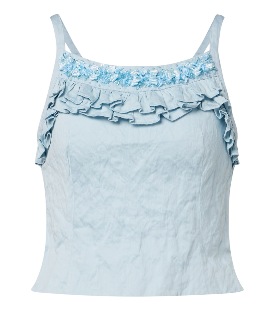 Shushu/Tong Bow-detail embellished ruffled top