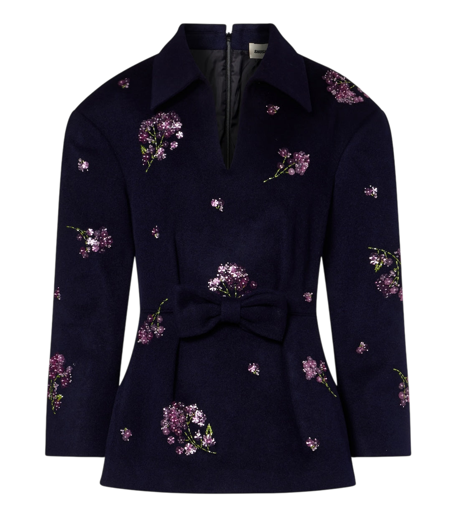 Shushu/Tong Bow-detail embellished wool top