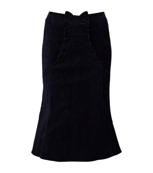 Shushu/Tong Bow-detail ruffled velvet midi skirt