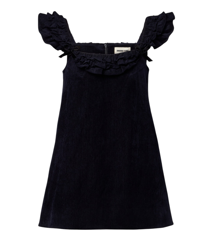 Minivestido de terciopelo con volantes y detalle de lazo de Shushu/Tong
