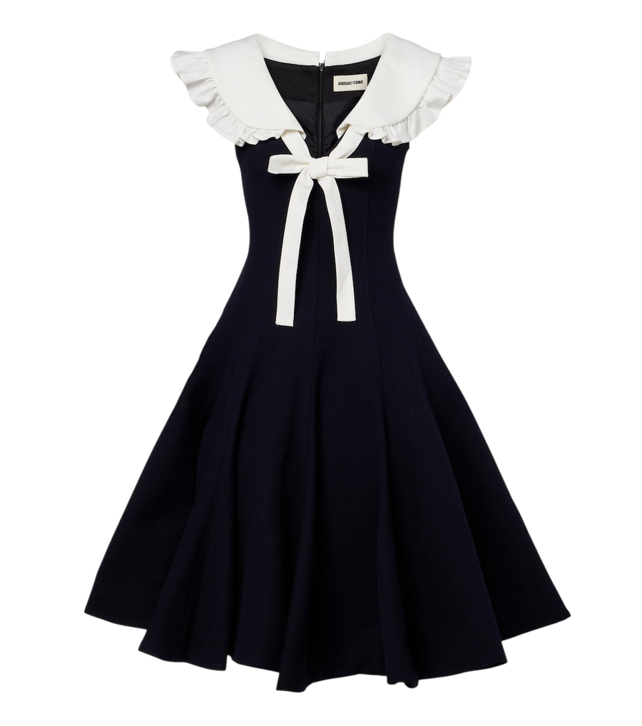 Vestido midi de lana con volantes y detalle de lazo de Shushu/Tong