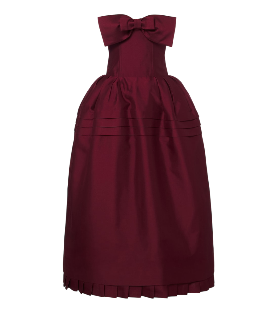 Vestido bustier de mezcla de lana y seda con detalle de lazo de Shushu/Tong