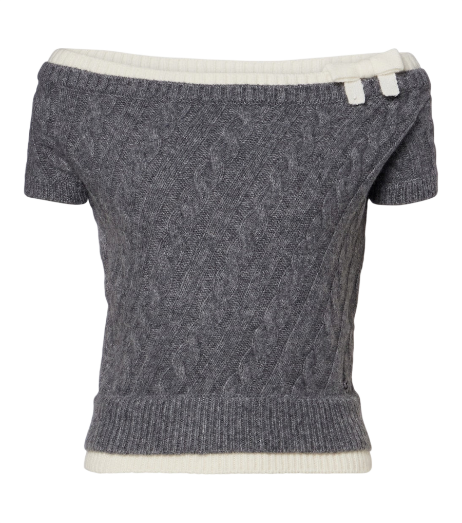 Shushu/Tong Cable-knit off-shoulder wool-blend sweater