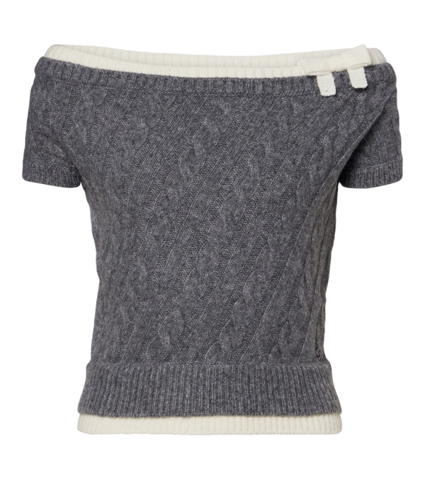 Shushu/Tong Cable-knit off-shoulder wool-blend sweater