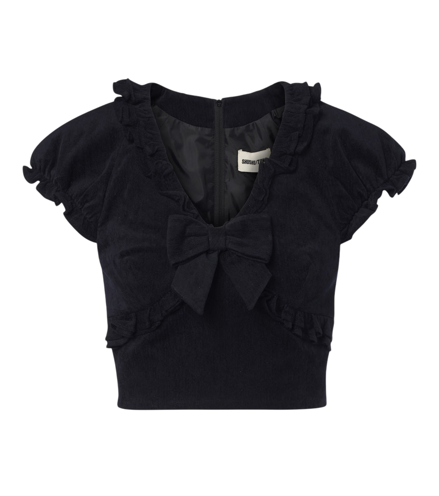 Shushu/Tong Embellished ruffled cotton-blend top