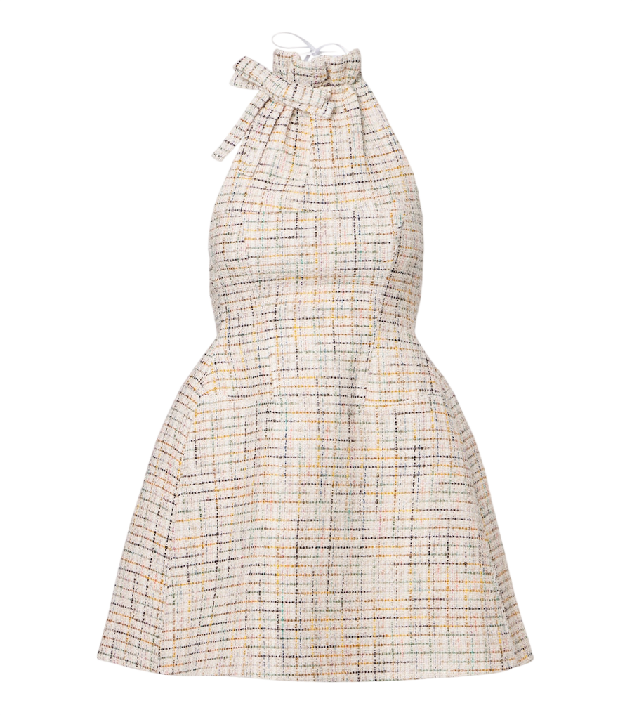 Shushu/Tong Halterneck cotton-blend tweed minidress