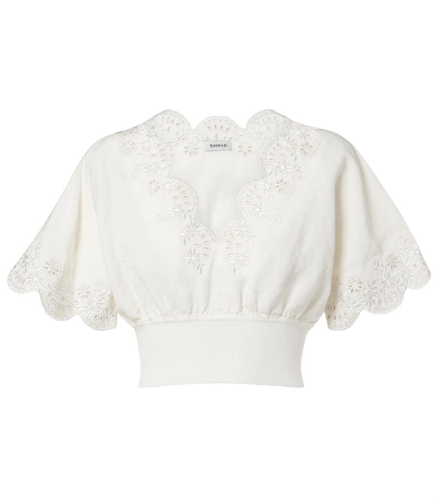 Simkhai Broderie anglaise linen-blend crop top