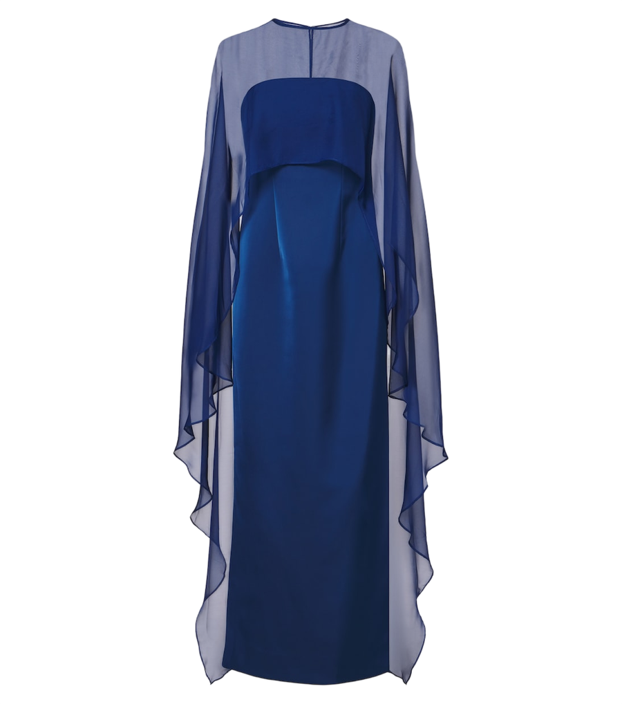 Simkhai vestido comprido Fiora com capa e acabamentos em organza