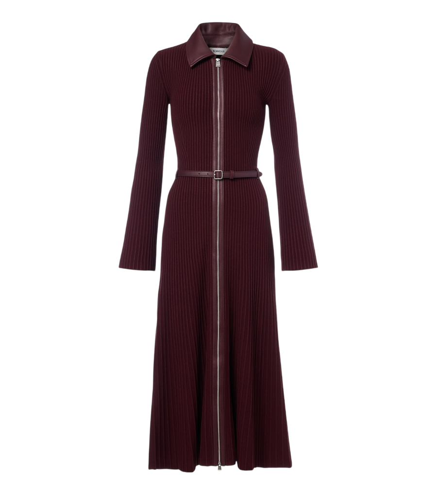 Simkhai Ismelle belted ribbed-knit shirt dress