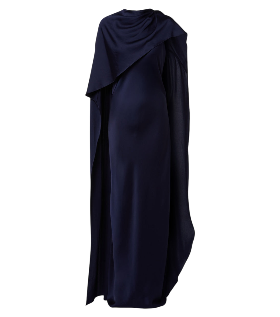 Vestido largo asimétrico con capa de satén Izel de Simkhai