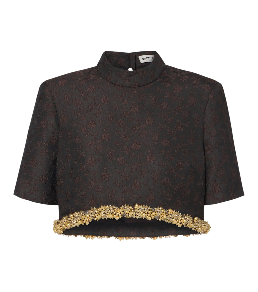 Top corto de jacquard con adornos Simkhai Jalen