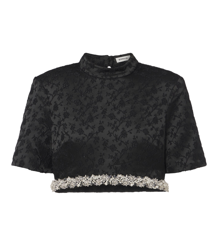 Top corto de jacquard con adornos Simkhai Jalen