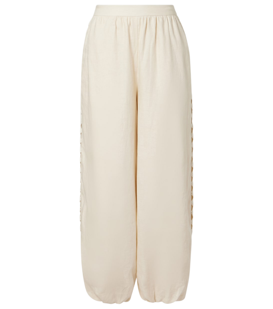 Simkhai Lace-trimmed linen-blend wide-leg pants