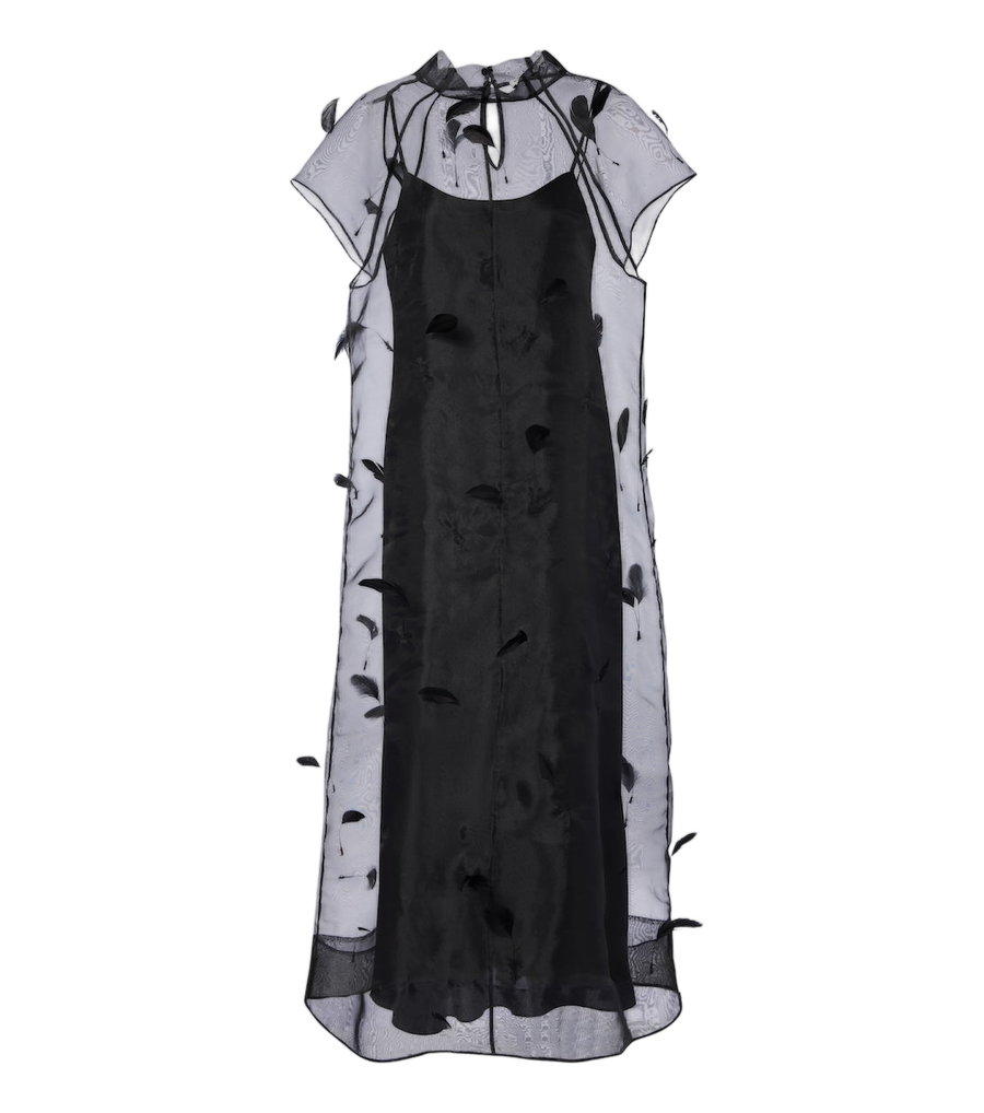 Vestido midi de organza con detalle de plumas de Simkhai Pauline
