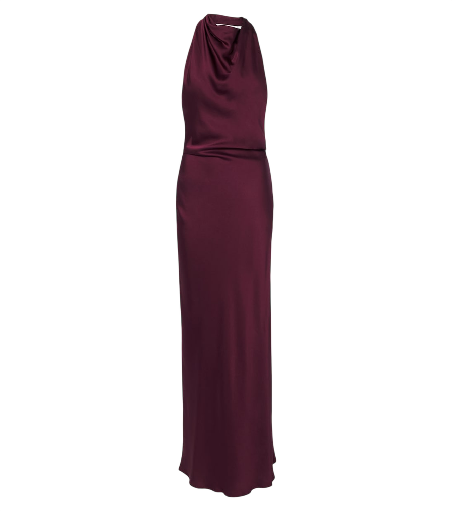 Vestido largo de satén con cuello halter Reannon de Simkhai