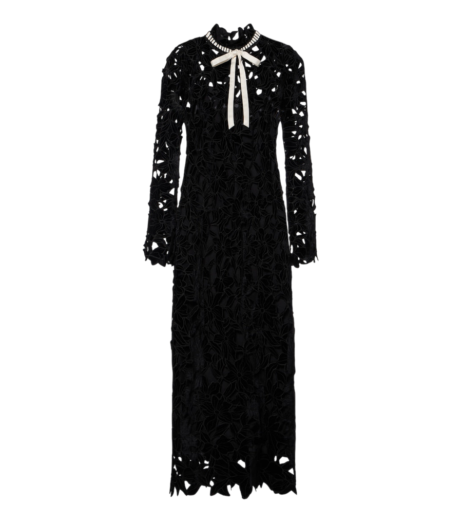 Robe midi en velours et dentelle guipure Simkhai Thiora