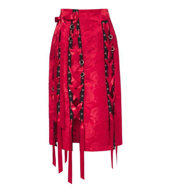 Simone Rocha Saia midi floral brocada com detalhe de laço