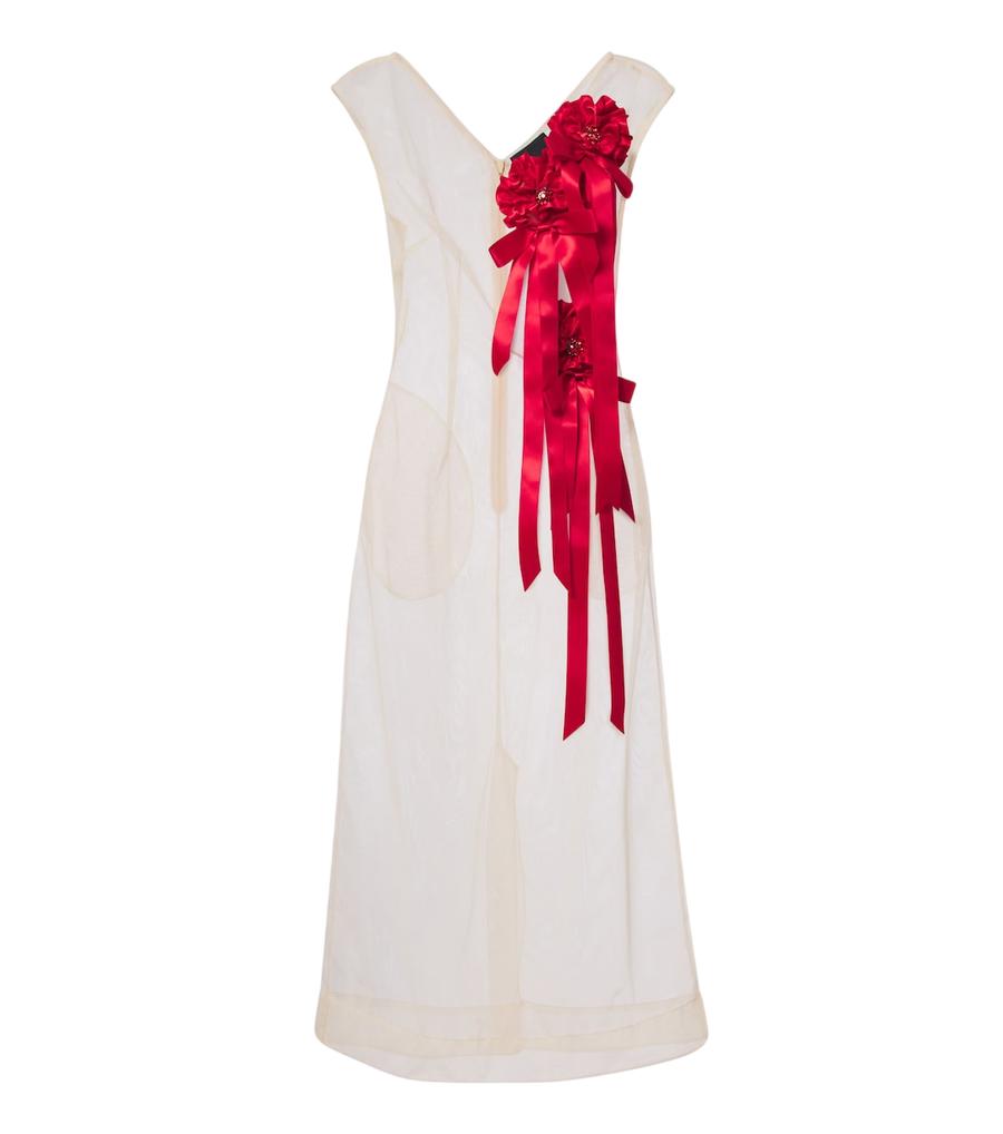 Vestido midi de tul con aplicación floral y pedrería de Simone Rocha