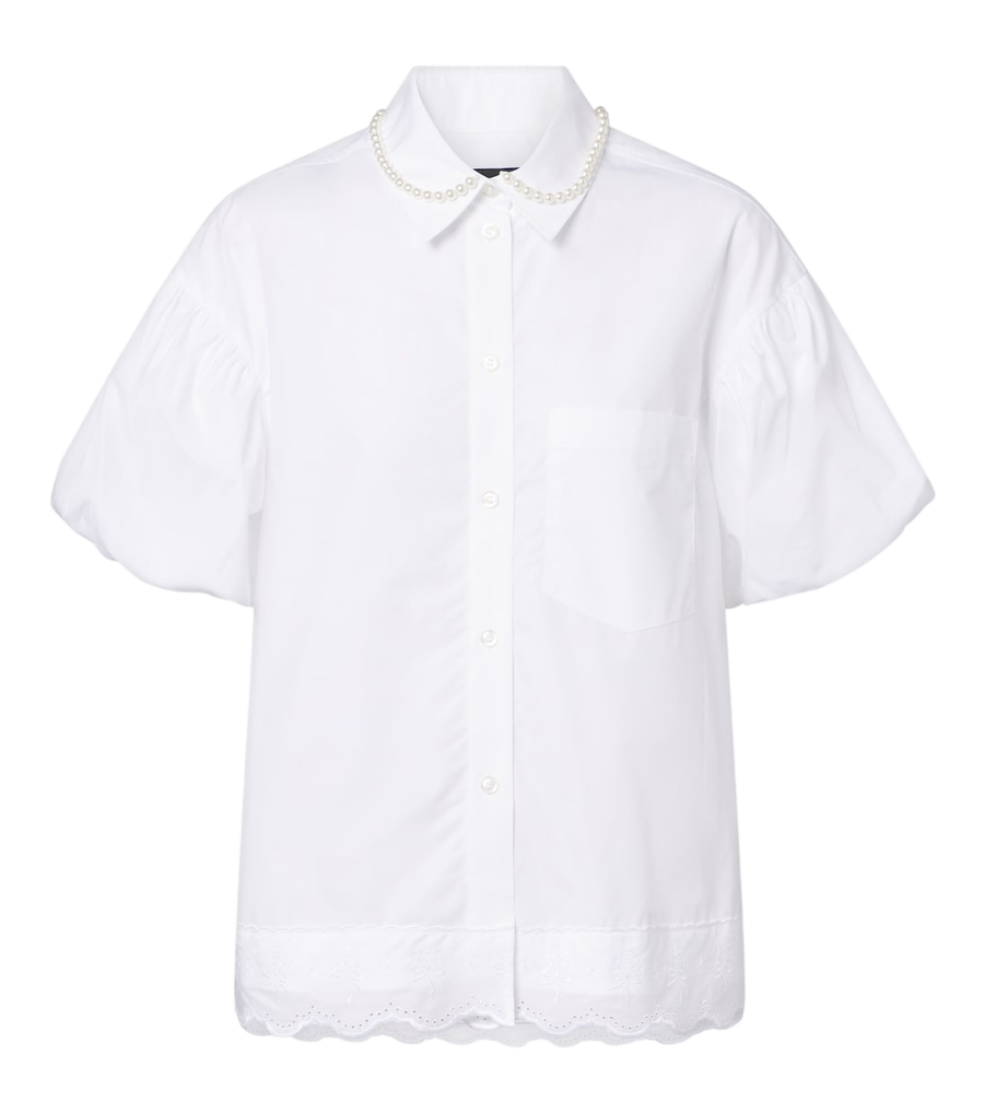 Camisa de algodón con bordes festoneados y adornos de Simone Rocha