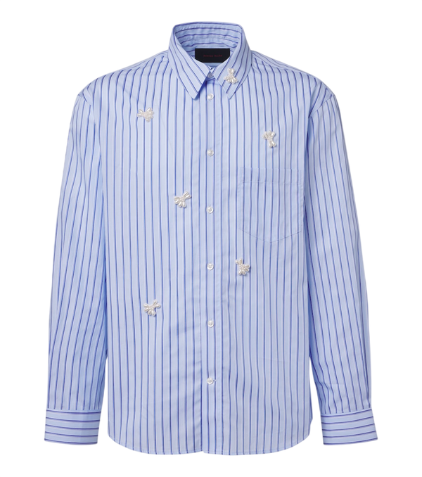 Simone Rocha Embellished striped cotton poplin shirt