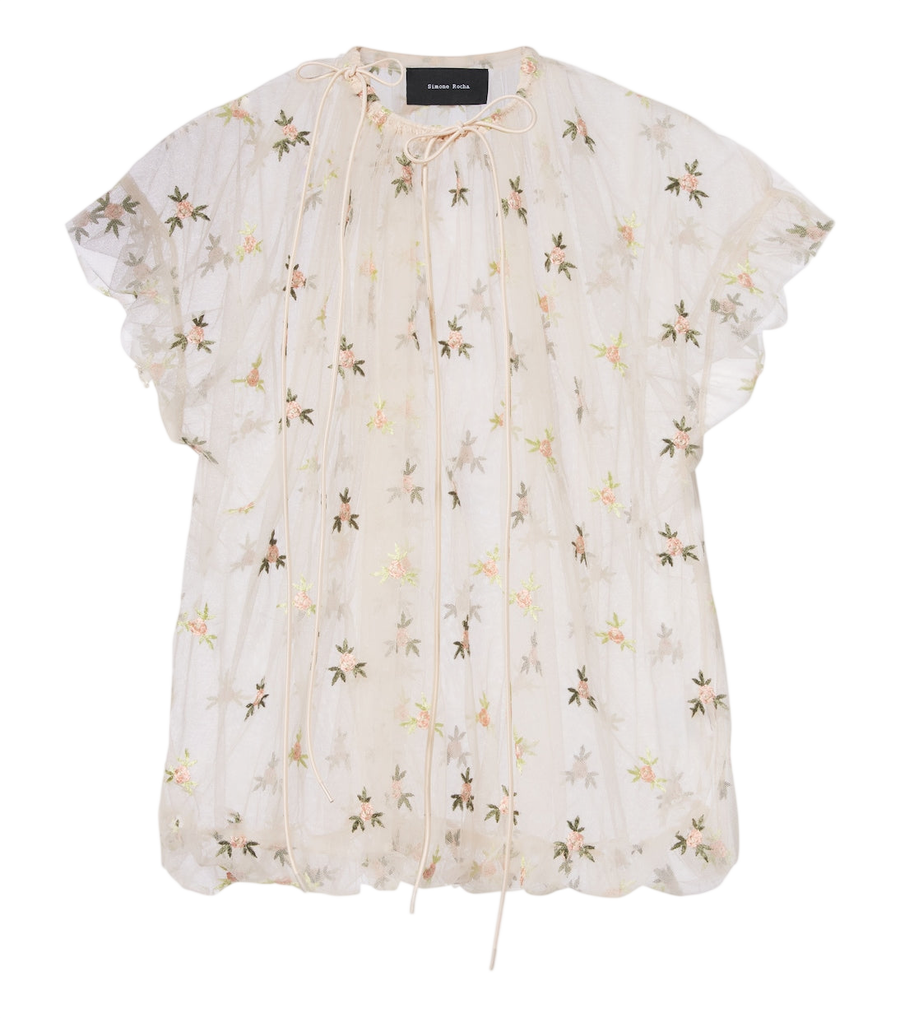 Simone Rocha Embroidered gathered tulle top