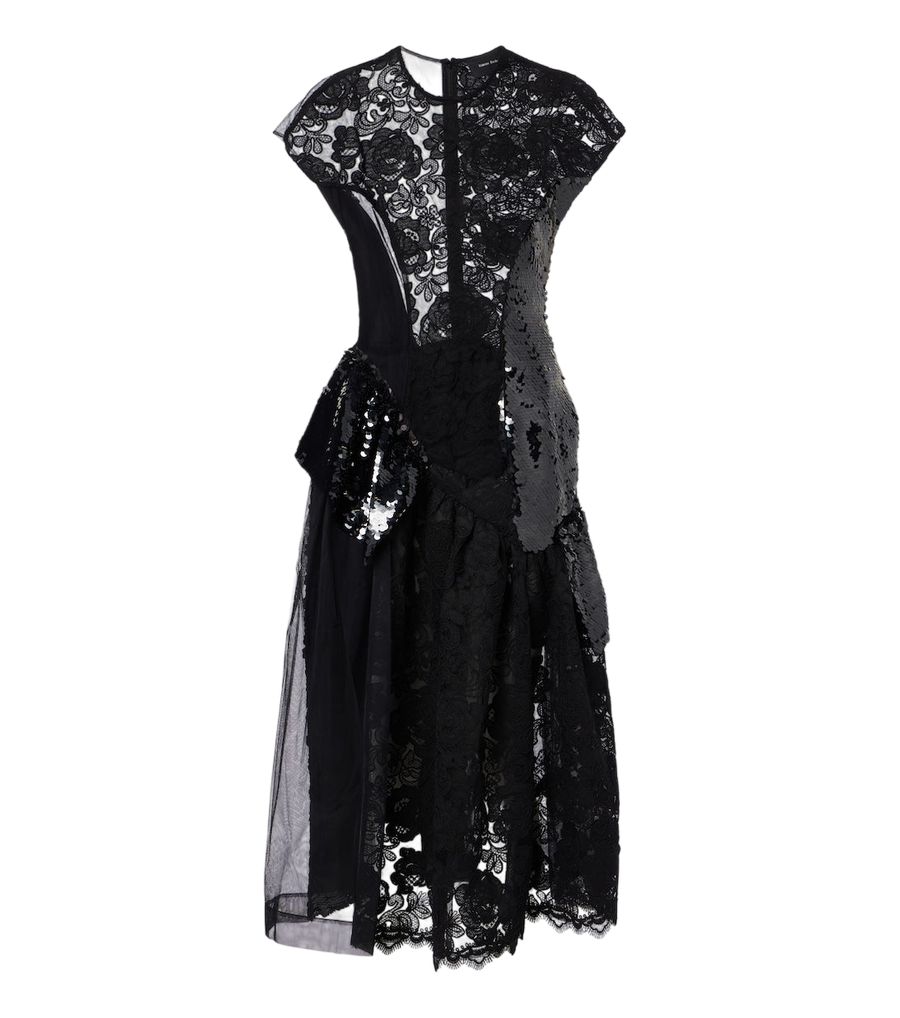 Simone Rocha Vestido midi de painéis com lantejoulas e acabamentos em renda