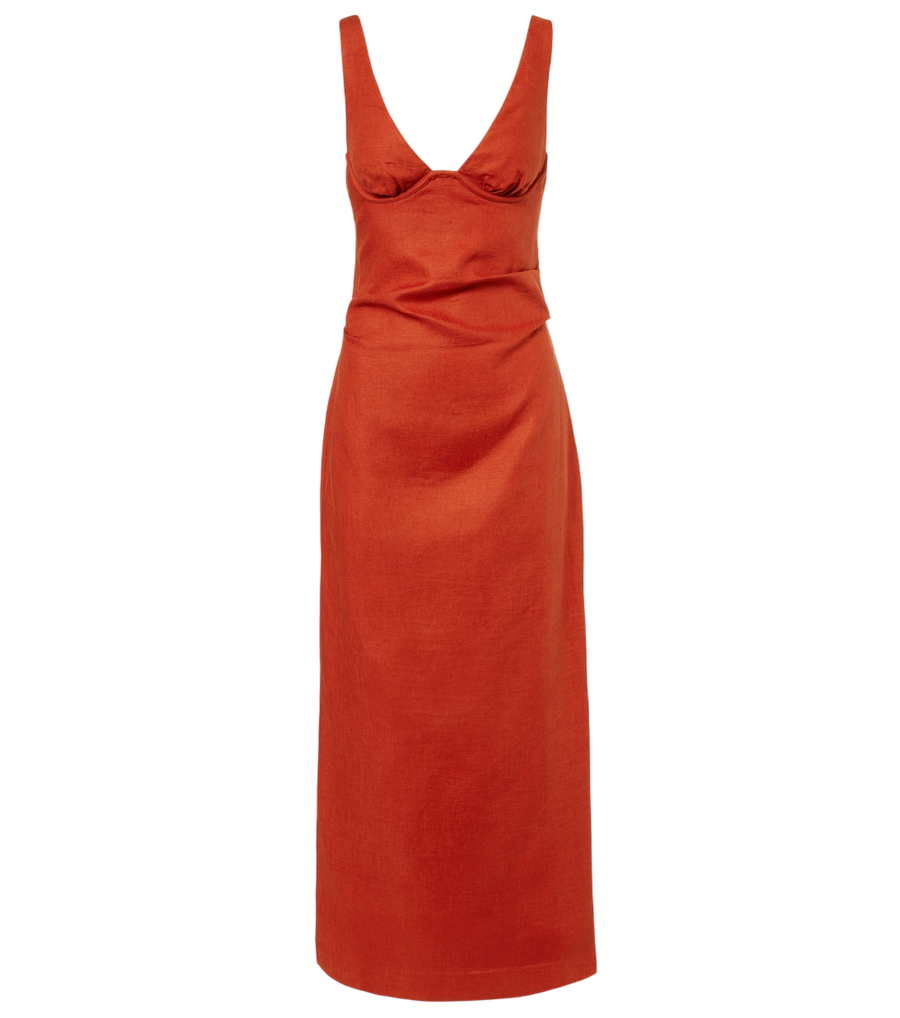 Robe midi drapée en lin SIR